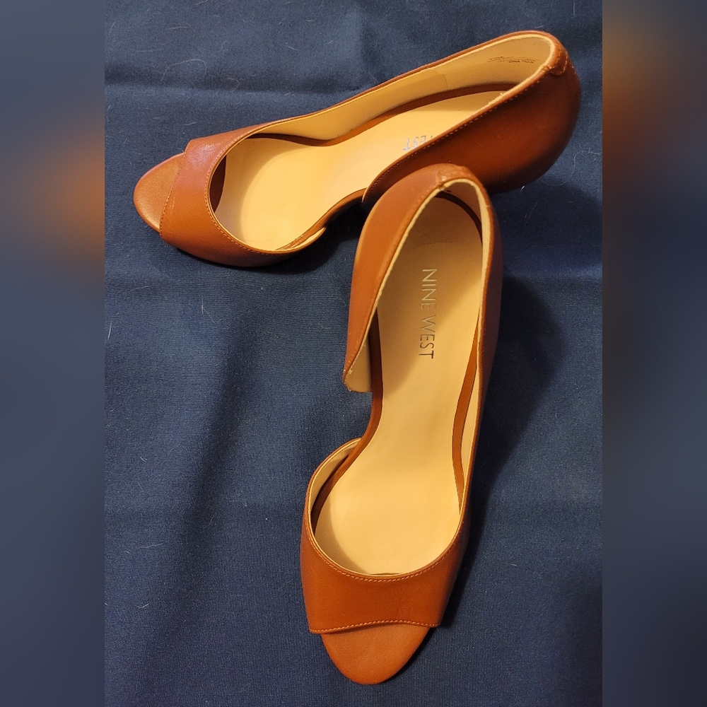 Shoes, 4" heels, Nine West, caramel leather, peep toe